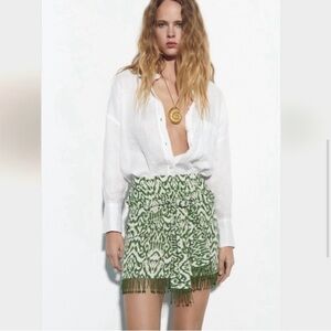 Zara Mini Skirt with Fringe and Front Tie Size S